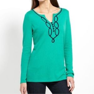 Vineyard Vines Trellis Tunic Sweater Large Kelly Green Navy Blue Trim